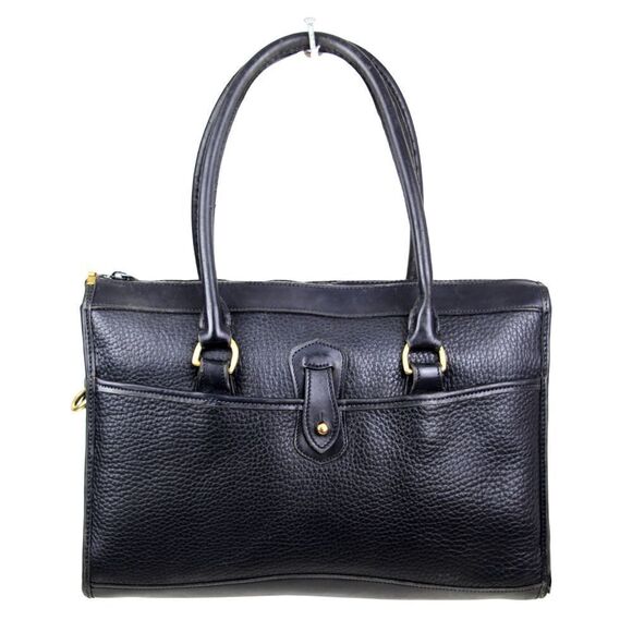 VTG Dooney & Bourke PEBBLED BLACK GENUINE LEATHER BUSINESS SHOULDER BAG PURSE - Picture 1 of 15